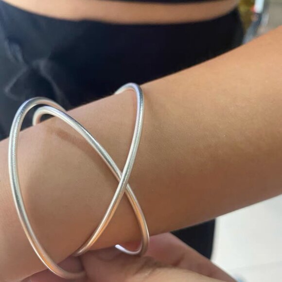 COPY - S/M Interlocked Triple Rolling Round Bangle Bracelet Real 925 Sterling S… - Picture 2 of 2